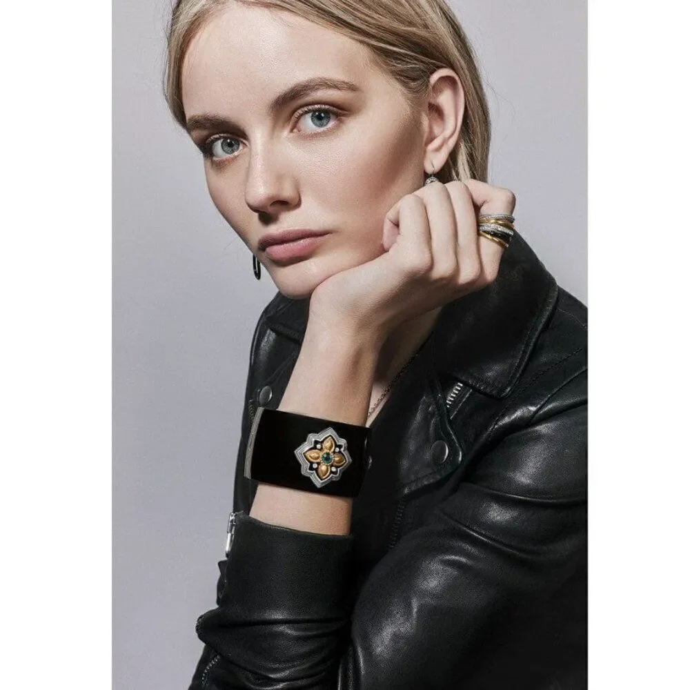NWT New Brighton Monarch Joy Hinged Black/Silver Gold Bangle w/Green Crystal